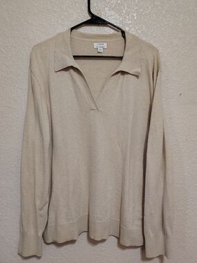 J. Crew Cream V-Neck Polo Collar Sweater